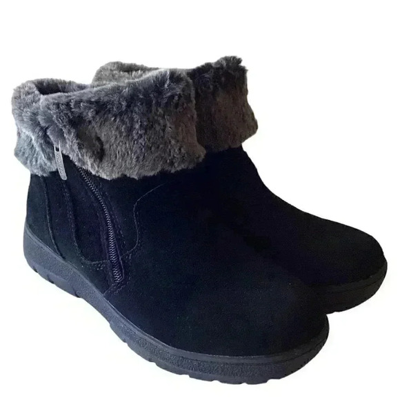 Khombu Jessica Womens 7M Suede Faux Fur Ankle Boots Black Double Zip NEW - Picture 1 of 8